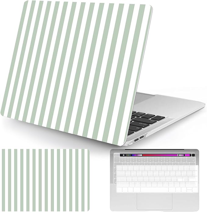 Seorsok Compatible with MacBook Pro 13 inch Case M2 2023,2022,2021-2016 A2338 M1 A2251 A2289 A2159 A1989 A1708 A1706,Cute Striped Plastic Hard Shell Case with Keyboard Cover,Green & White Stripes