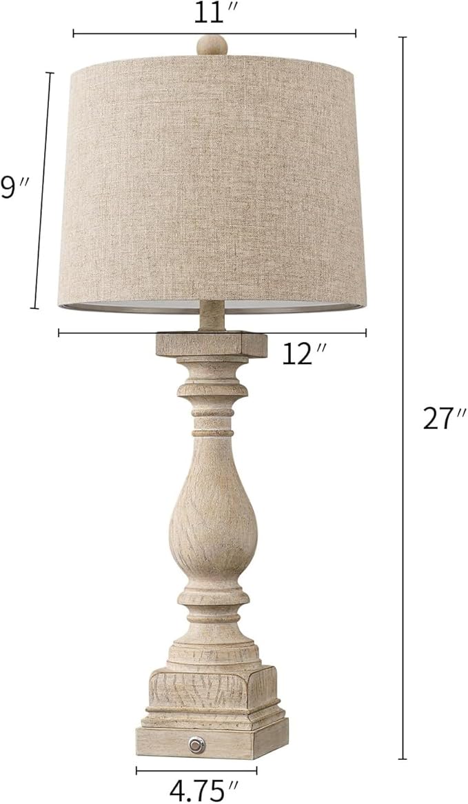 BOBOMOMO 27" Farmhouse Black Table Lamp Set of 2 with USB A+C for Bedroom Living Room Vintage Rustic Traditional Nightstand Bedside Lamps Retro Side Table Lamps (Blubs not Included)