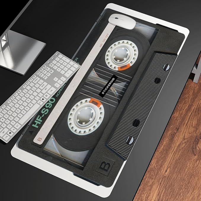 Black Vintage Tape 90s Old Music Musiccasette Mouse Pad 15.7x31.5 inches Retro Mouse Pad Big Extended Non-Slip Rubber Base Mousepad with Stitched Edges Gaming Pc Desktop Large Mouse Pad
