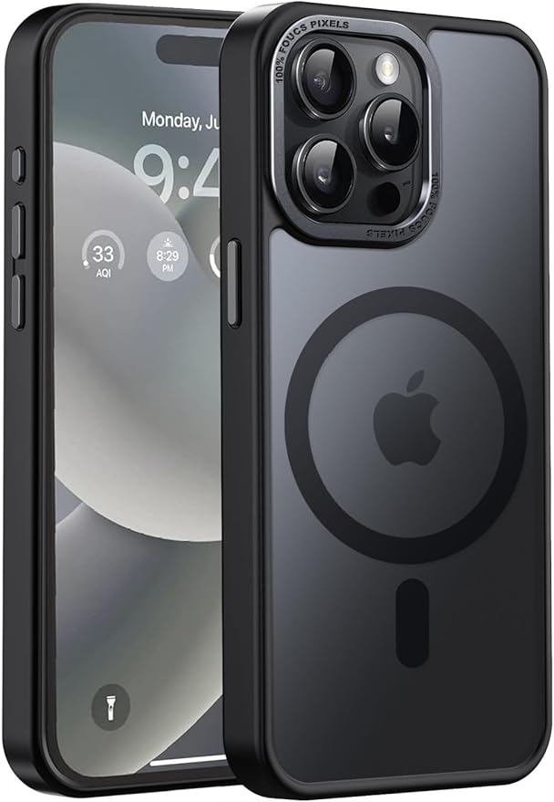 Newfuture Magnetic for iPhone 15 Pro Case [Compatible with Magsafe] [Military Grade Drop Protection] Translucent Matte Anti-Fingerprint Shockproof Phone Case for iPhone 15 Pro 6.1 inch, Black