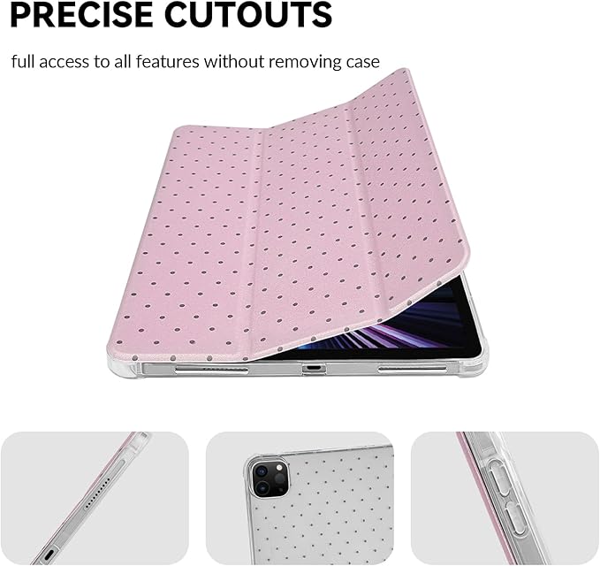Lovmooful Compatible for iPad Pro 11-Inch,2022/2021/2020/2018 Model(4th/3rd/2nd/1st Generation) Case with Pencil Holder Cute Polka Dot with Aesthetic Design Soft TPU Trifold Stand Protective-Pink