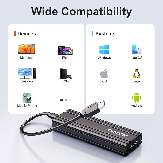 MAIWO M.2 SATA SSD Enclosure, USB3.2 Gen2X1 Type-C to SATA NGFF Based M.2 Solid State Drive Adapter Reader, Support B Key B+M Key, Aluminum (K1686S)
