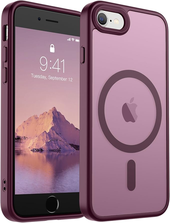 SUPFINE Magnetic for iPhone SE Case 2022 (3rd)/2020 (2nd), iPhone 8 Case (Compatible with MagSafe) (Military Grade Drop Protection) Translucent Matte Phone Case, Wine Red