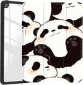 JOYLAND Lovely Pandas Pattern Case for iPad Pro 11" 4th/3rd/2nd/1st Generation (2022/2021/2020/2018), Clear Acrylic Hard Back Black Case with Pencil Holder Trifold Stand Tablet Cover