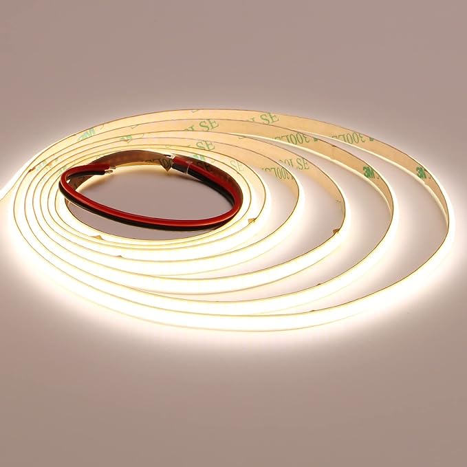 TOPAI 12V Thin 3mm COB LED Strip 4000K Natural White 16.4ft Bright CRI>90 Uniform Dotless 400LEDs/M Adhesive Flexible Cuttable LED Tape Light for DIY, Bedroom, Under Cabinet Lighting