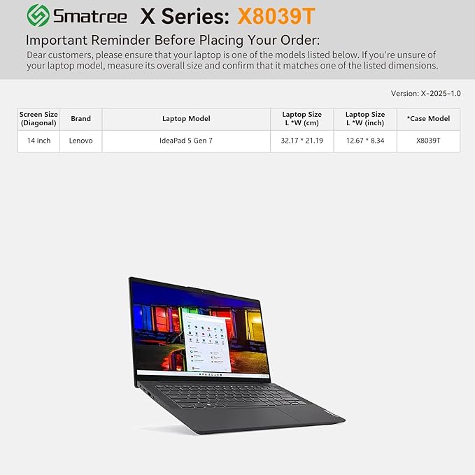 Smatree Hard EVA Protective Sleeve Case Compatible for 14 inch Lenovo IdeaPad 5 Gen 7 Laptop, Slim and Anti-Shock Lenovo IdeaPad 5 Gen 7 Laptop Case Notebook Bag, Green (X8039TG)