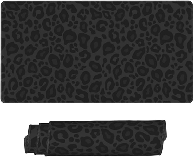 Black Leopard Print Large Extended Mouse Pads XL Mousepad with Stitched Edges Non-Slip Rubber Base Computer Keyboard Pad Desk Mat for Home Office Desk Decor, 29.5" X 15.8"