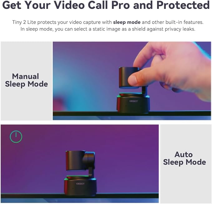 OBSBOT Tiny 2 Lite AI-Powered 4K UHD PTZ Webcam,1/2" CMOS 4X Digital Zoom, AI Auto Tracking, Auto Zoom, Gesture Control 2.0, Beauty Mode,Preset Modes,LiveStream for Game/Meeting/Online Educate
