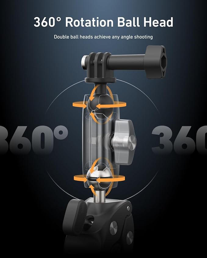 TELESIN Super Clamp Camera Mount with 360° Dual Ball Head, Bike/Bicycle/Motorcycle Handlebar Mount for DJI Osmo Pocket 4/ DJI Osmo Action 6/ Action 5 Pro/Osmo Nano/Action 4/Hero 13 12 11/Insta 360 X5