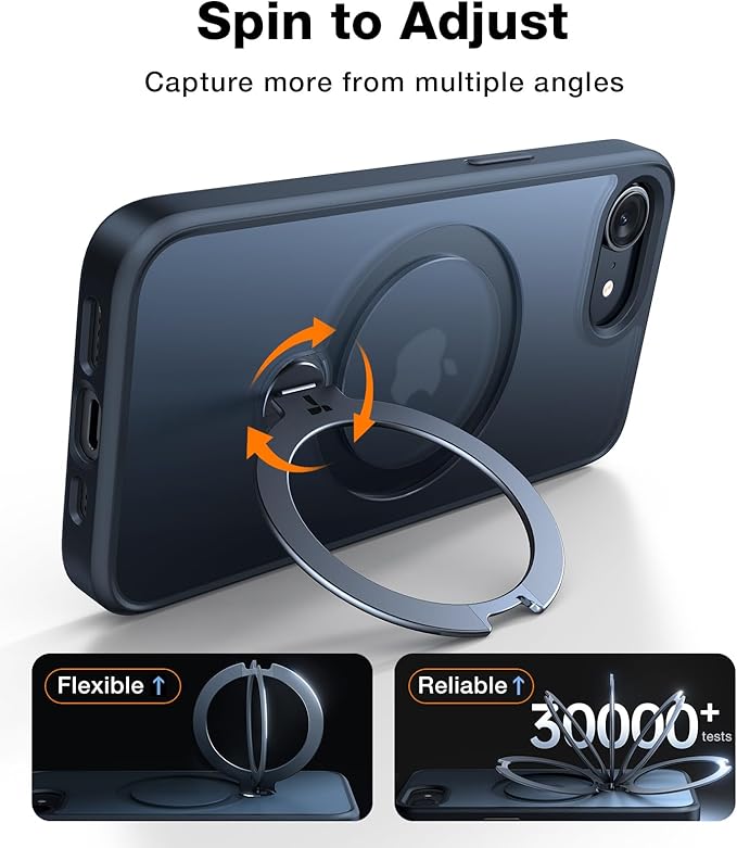 TORRAS 360 Spin for iPhone 17e Case & iPhone 16e case with Stand, Fit for MagSafe, 4X Military-Grade Protective, Stand Phone Case for iPhone 17e Case, Ring Holder Slim Cover, Matte Black 6.1''