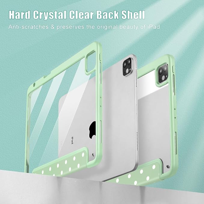 Tuiklol for iPad Pro 12.9 Inch 6th/5th/4th/3rd Generation 2022 2021 2020 2018 Case,Built-in Pencil Holder Clear Transparent Protective Back Shell Cover with Auto Sleep/Wake, Spot-Green