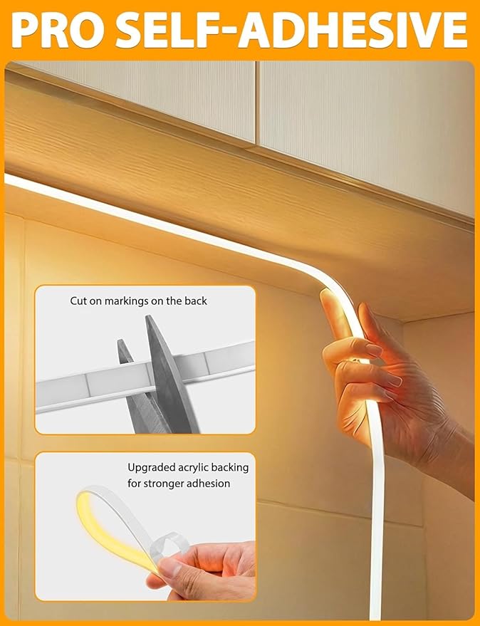 Lamomo COB LED Strip Lights Pro, 9.84Ft Warm White Dimmable Self-Adhesive Led Rope Light with Remote, Flexible Cuttable Waterproof 3000K Silicone Neon Tape Lights for Bedroom, Indoor, Outdoor, Cabinet