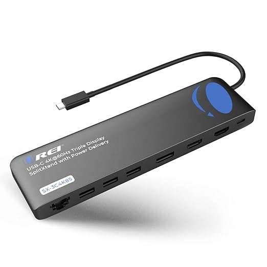 OREI USB C Docking Station Triple Monitor, SplitXtend 12-in-1 Laptop Dock with 2 HDMI + DisplayPort, 4K@60Hz, 85W PD, Ethernet, USB, SD/TF – 3 Monitor Dock (MST, No Drivers, Windows)