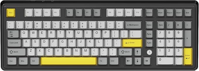 NACODEX Ajazz AK980 Grey Yellow Wireless Mechanical Gaming Keyboard,Tri-Mode BT5.0/2.4GHz/USB-C Hot Swappable Custom Keyboard RGB Backlit Computer Gaming Keyboards for PC/Tablet/PS/Xbox