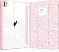 Soke Case for iPad Pro 12.9 Inch (6th/5th/4th/3rd Generation, 2022/2021/2020/2018) - Pencil Holder + Auto Sleep/Wake + Camera Protection, Transparent Shockproof Back Cover, Book Pink