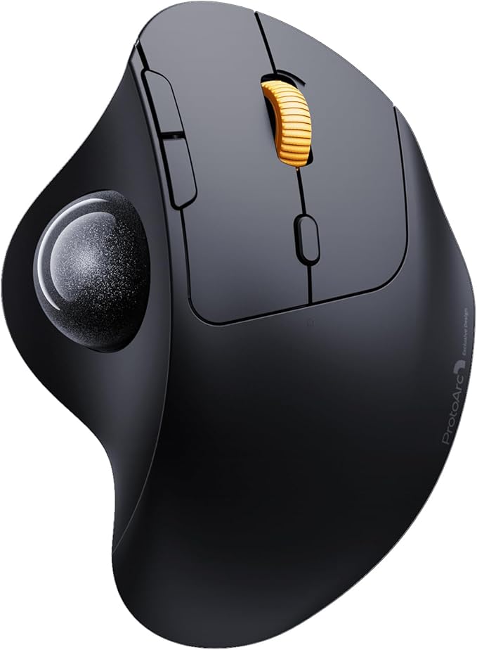 ProtoArc Wireless Trackball Mouse, EM04 Ergonomic Bluetooth Rollerball Rechargeable Computer Laptop Thumb Control Mouse, Compatible with PC, iPad, Mac, Windows-Gray Ball