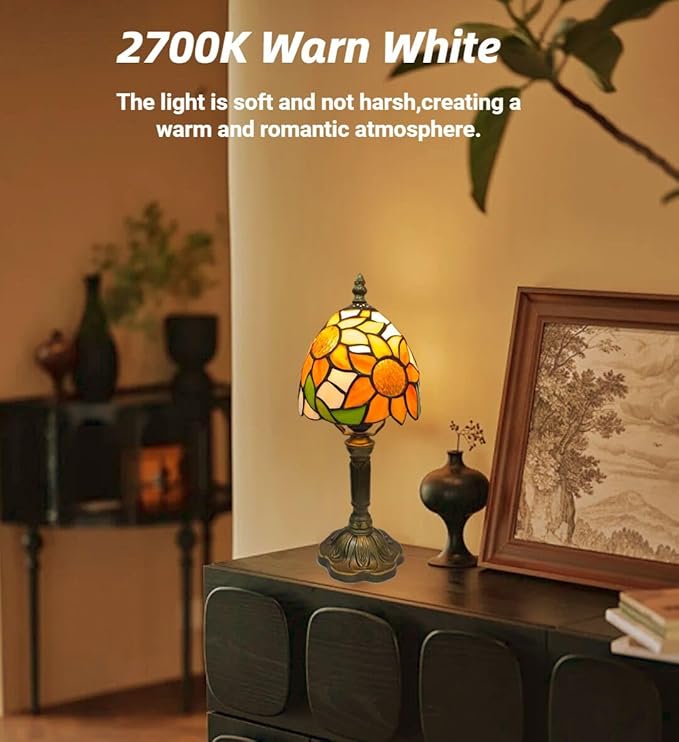 BMXKPO Tiffany Style Table Lamp,Sunflower Stained Glass Lamp,6 Inch Small Antique Bedside Lamp, for Bedroom Living Room Home,Included Dimmable LED Bulb 8W