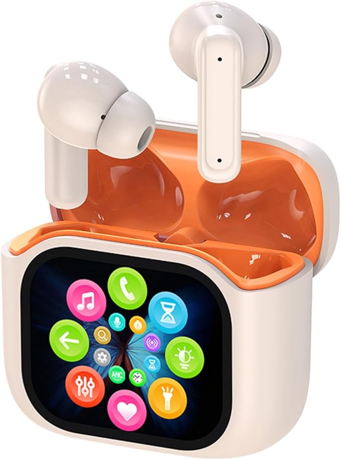 Wireless Touchscreen TWS True Wireless Bluetooth ANC Active Noise Cancelling Earbuds with Smart Touch Screen Case - Blue Tooth Earphones for iPhone Android In Ear Headphones