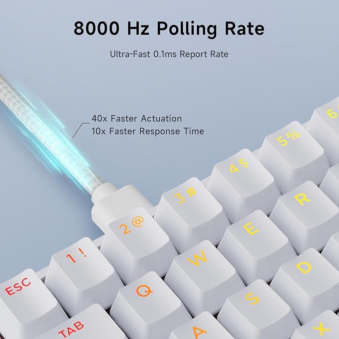 MCHOSE Ace 60 PRO Gaming Keyboard 60 Percent, Hall Effect Keyboard Wired, Magnetic Switch Keyboards Rapid Trigger, 8K Polling Rate, Adjustable Actuation Point, RGB Lighting, HotSwap, White