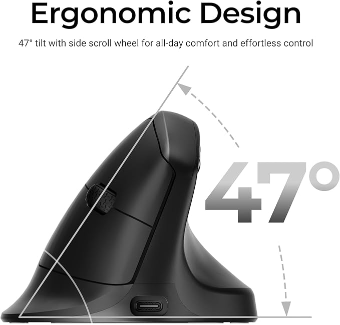 Keychron M5 Wireless Ergonomic Mouse, 8000Hz Tri-Mode 2.4 GHz/Bluetooth 5.1/Wired, PixArt 3950 Sensor, 30000 DPI, Ergonomic Lightweight Programmable Macro Button for Windows PC/Mac - Black