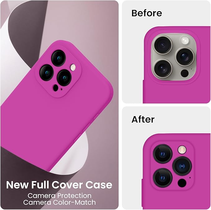 FireNova Designed for iPhone 16 Pro Case, Silicone Upgraded [Camera Protection] Phone Case, Soft Anti-Scratch Microfiber Lining Inside, 2024, Dark Fuchsia