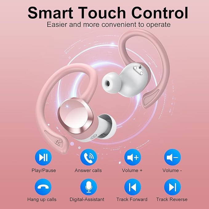 sprtoybat Wireless Earbuds, 2026 New Bluetooth 5.4 Headphones Sport Earphones with 68Hrs Playtime LED Display ENC Noise Cancelling Mic, IPX7 Waterproof Over Ear Ear Buds with Hook for Sports/Running