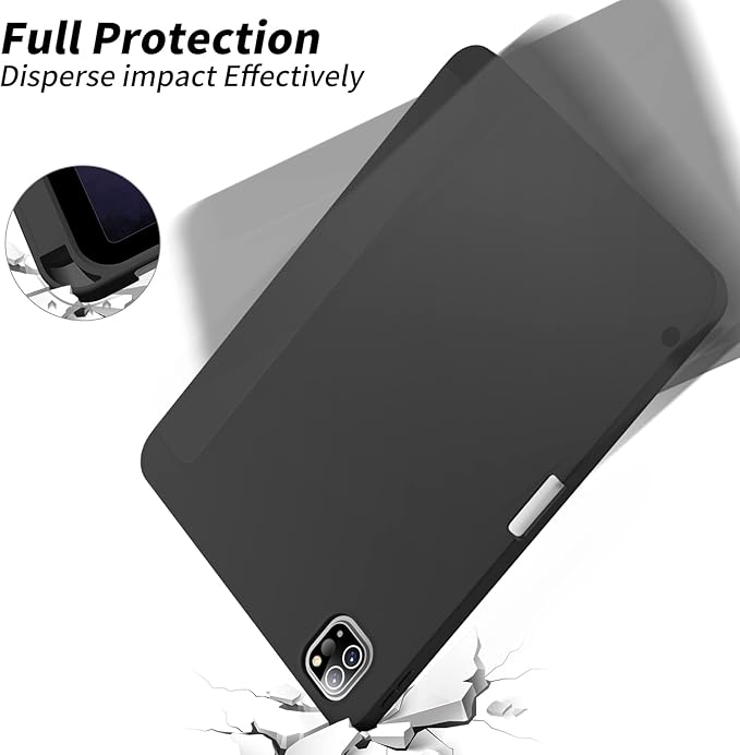 Aoub New iPad Pro 12.9 Case 6th Generation 2022 / 5th Gen 2021/ 4th Gen 2020 with Built-in Pencil Holder, Auto Wake/Sleep, Slim Stand Soft Back Shell Smart Cover for iPad Pro 12.9 Inch, Black