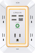 3-Sided Outlet Extender with Night Light - QINLIANF Multi Plug Outlet with 5 Outlets and 4 USB Ports(1 USB-C), USB Wall Charger for Home, Office, Travel, ETL Listed, White