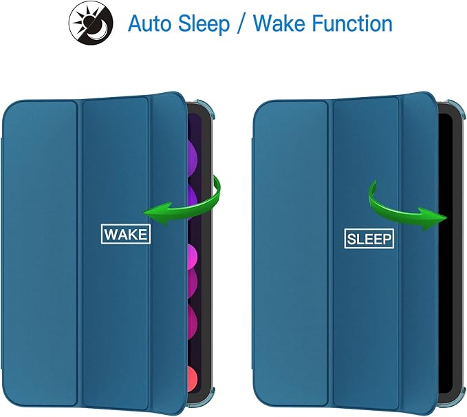 JETech Case for iPad mini (A17 Pro, 2024 Model, 7th Generation) / mini 6 (2021 Model, 6th Generation), Slim Stand Hard Back Shell Smart Cover with Auto Wake/Sleep (Teal)