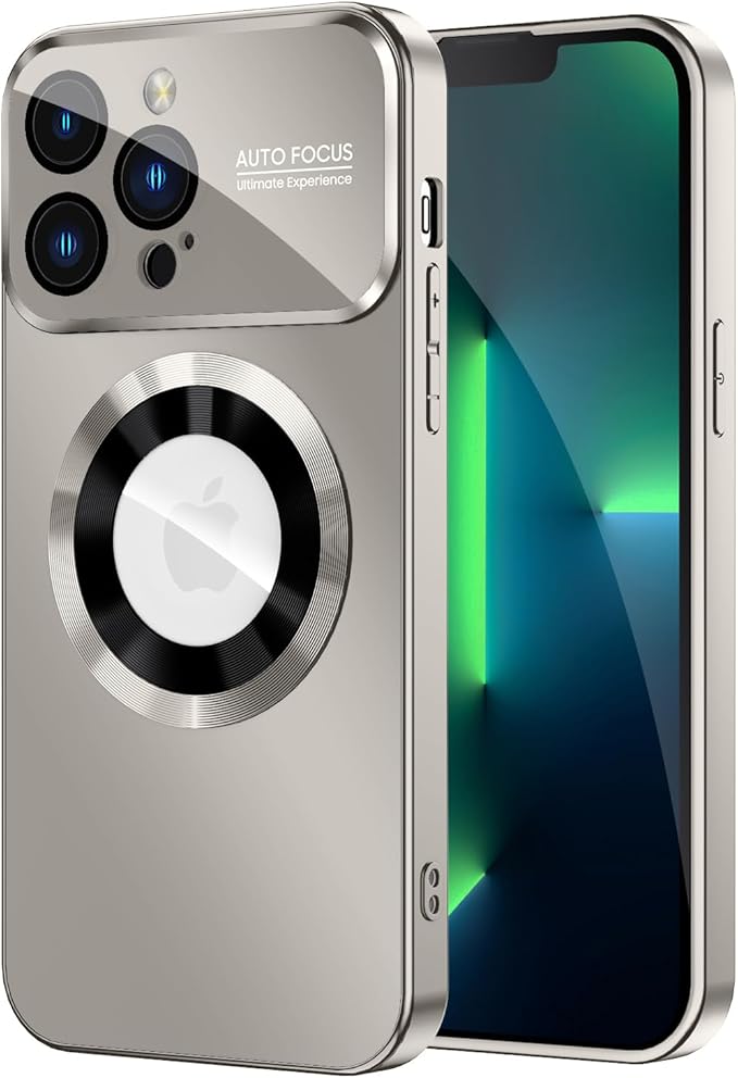 MAKAVO Magnetic for iPhone 13 Pro Max Case, Compatible with MagSafe, Built-in Camera Lens Protector, Logo View, Military Grade Drop Proof Phone Case Cover, Titanium Gray