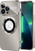 MAKAVO Magnetic for iPhone 13 Pro Max Case, Compatible with MagSafe, Built-in Camera Lens Protector, Logo View, Military Grade Drop Proof Phone Case Cover, Titanium Gray