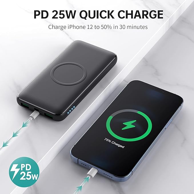 Wireless Portable Charger Power Bank, 13800mAh 15W Fast Wireless Charging 25W PD QC 4.0 USB-C Power Bank, 5 Output & Dual Input External Battery Pack Compatible with iPhone 16/15/14/13/12,Android etc
