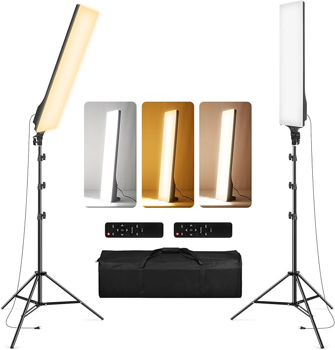 23.6" LED Video Light 2-Pack Full Screen Photography Lighting Kit 2500-7500K Dimmable Photo Studio Light Streaming Light with Remote Control & 6.5ft Stand for Filming YouTube TikTok Video Gaming