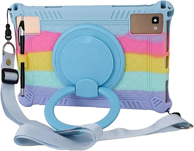 Tablet Case for TCL Tab 10 5G 10.1 Inch/TCL Tab 10S 9081X/9080G,Soft Anti-Stress Silicone Case with Rotate Stand/Pencil Holder/Shoulder Strap/Pen for TCL Tab 10.1 Inch (Colorful Light Blue)