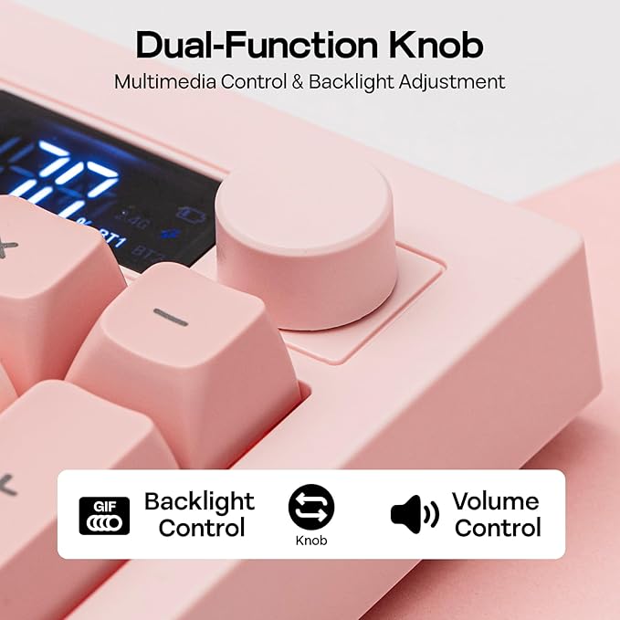 EPOMAKER Aula S102 PRO Membrane Gaming Keyboard with TFT Screen, Volume Knob & Number Pad, BT/2.4G/USB, RGB Backlit, Creamy Silicone Structure, Silent Keyboard for PC Game/Office (Pink)