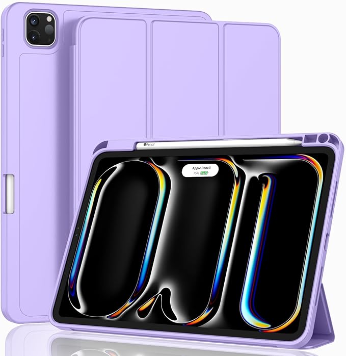 ZryXal New iPad Pro 13 Inch Case (M5) 2025 / (M4) 2024 with Pencil Holder, Smart iPad Case [Support Pencil Pro and Pencil (USB-C)], Support Touch ID and Auto Wake/Sleep (New Clove Purple)