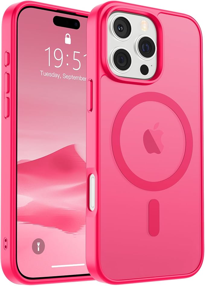 SUPFINE Magnetic for iPhone 16 Pro Max Case (Compatible with MagSafe) (Military Grade Drop Protection) Slim Translucent Matte Shockproof with Anti-Fingerprint Phone Case, Hot Pink