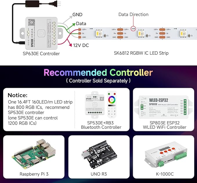 BTF-LIGHTING SK6812(Similar WS2812B) UL Listed RGBW RGB+Cool White(6000K) Individually Addressable DC12V 16.4FT 30LED/m 4 Colors in 1 Light Dream LED Strip IP65 White PCB(No Adapter or Controller)