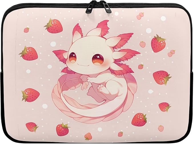 Cute Axolotl Laptop Sleeve Women Strawberry Lap Top Case for Teen Girls 12inch Computer Sleeve Slim Laptop Protector with Multiple Uses Laptop Carrying Case Pink Briefcase