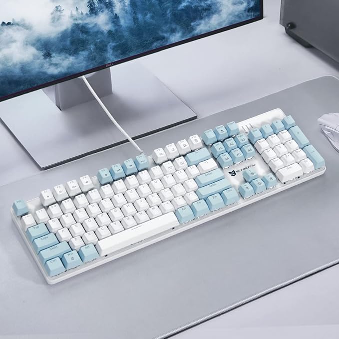 Qisan 104 Mechanical Keyboard for Gaming | Large Size USB White Backlit Gaming Keyboard Wired | US Layout Brown Switches Hot Swappable Mechanical Clicky Keyboards Compatible with PC & Laptop