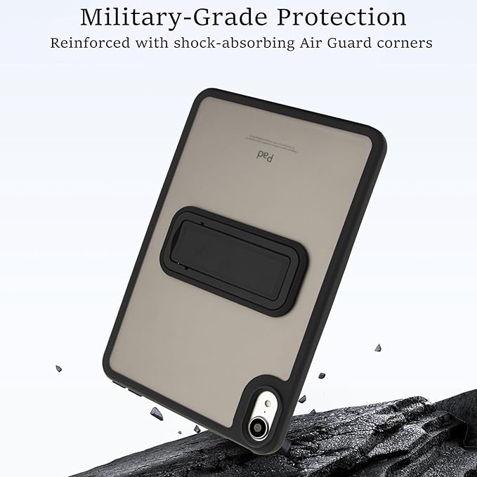 Shockproof Case for iPad mini 7th/6th Generation (2024/2021 8.3-inch), Kickstand Slim Fit Rugged Bumper Lightweight Anti-Scratch Bumper Case Cover for Women Men, Black