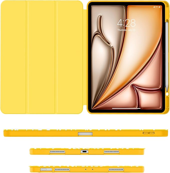 Soke Case for iPad Air 13 Inch (M4/M3/M2,2026-2024), iPad Pro 12.9" 6th/5th Generation with Pencil Holder(2021 2022 Release)-[Apple Pencil Charging + Auto Wake/Sleep] Soft Back Cover, Book Lemon