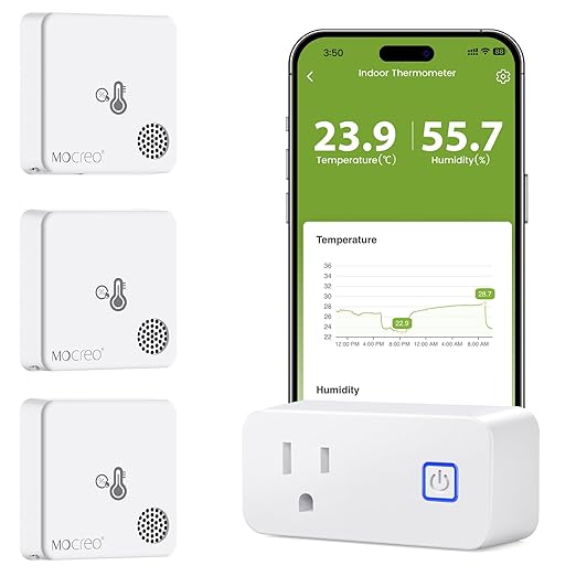 MOCREO WiFi Room Thermometer Hygrometer, Remote Email App Alert, 2 Years Data Export, 2 Years Battery, No Subscription, 3 Smart Temperature Sensors for RV, Greenhouse, Vacation Home, HVAC