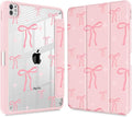 May Chen for iPad Pro 13 Inch Case M5 2025 / M4 2024, Built Pencil Holder & Clear Transparent Print Back Shell Slim Stand Shockproof Tablet Cover, Auto Wake/Sleep, Pink Bows P721