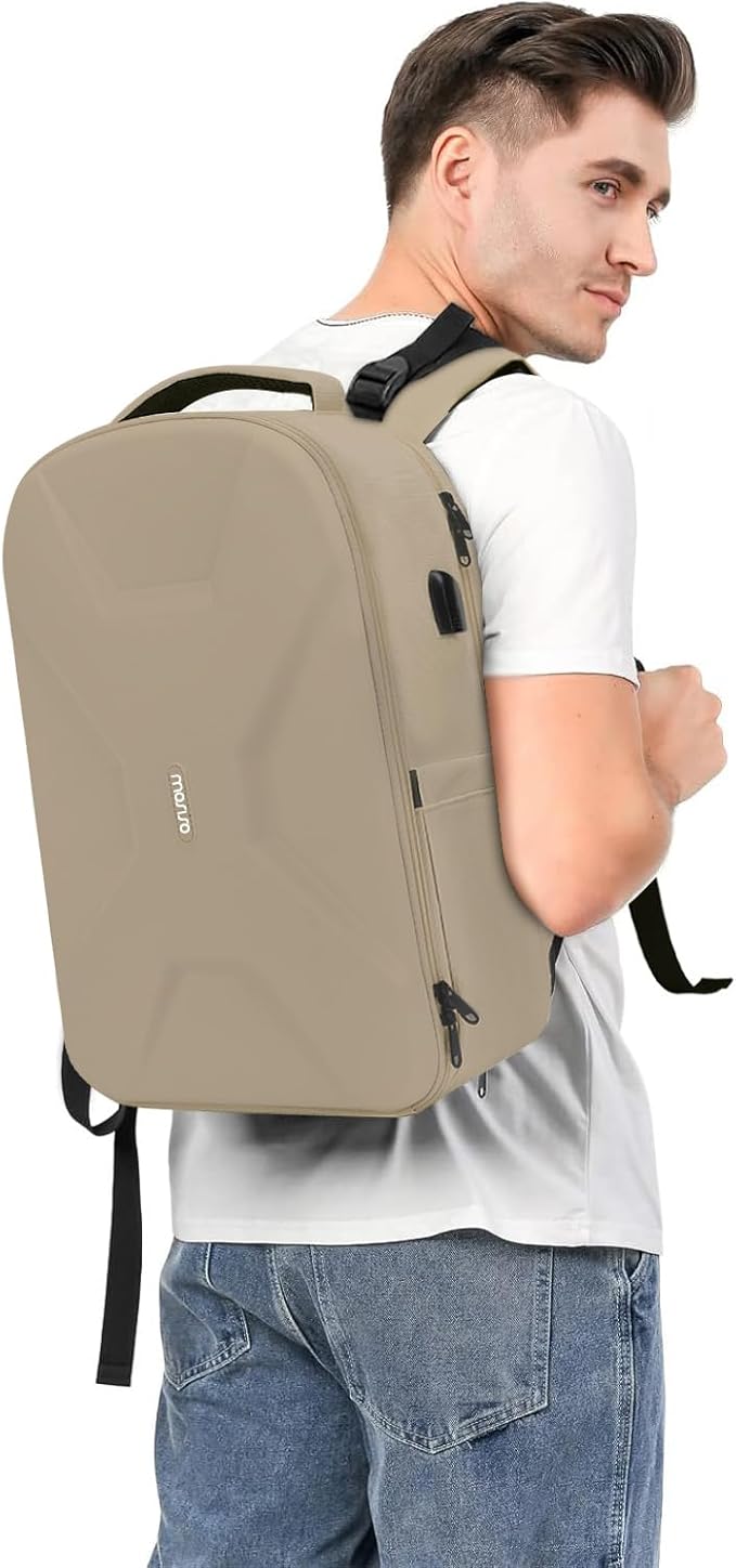 MOSISO 15.6-16 inch 35L Laptop Backpack with USB Charging Port for Women Men, Waterproof Hardshell Travel Business Computer Bag, Anti-Theft Daypack with Luggage Strap, Camel