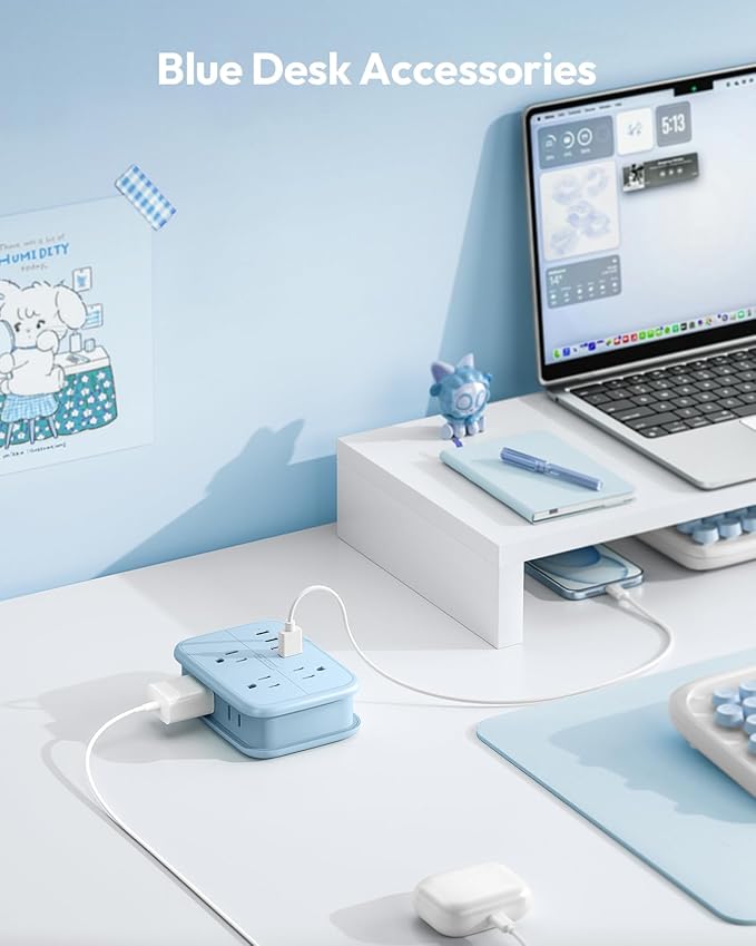 NTONPOWER Travel Power Strip, 6 Outlets 4 USB Ports(2 USB C), 4ft Extension Cord Wrapped Around Small Power Strip, Compact for Travel, Hotel, Cruise Approved, Blue