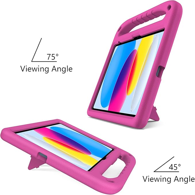 for iPad A16 Case 11th Generation 2025 11 Inch, iPad 10th Generation 10.9" 2022 Case, Kids Friendly Lighweight EVA Foam Shoulder Strap Shockproof Stand Cover for Girls Boys, Rose