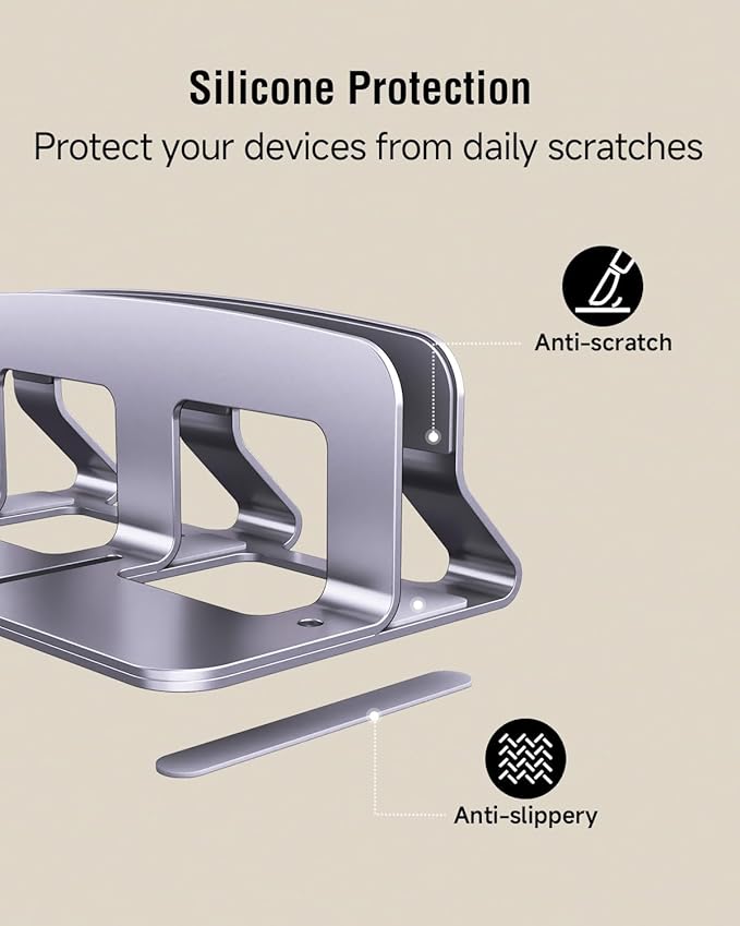 Laptop Stand for Desk, Vertical Laptop Riser Holder Compatible with MacBook Air/Pro, Metal Computer Laptop Stand for Office Home, Fits Mac mini Tablets MacBook Dell HP Up to 17", Silver