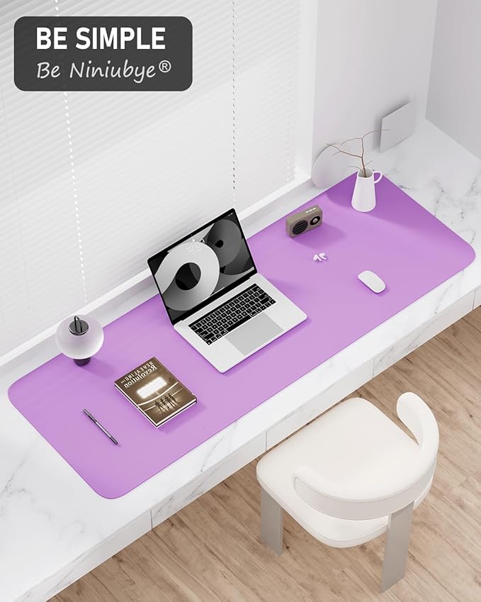 Desk Pad, 48" x 17" PU Leather Non-Slip Desk Mat Large Mouse Pad for Desktop, Waterproof Laptop Computer Writing Mat for Office, Home, Work, Gaming, Purple