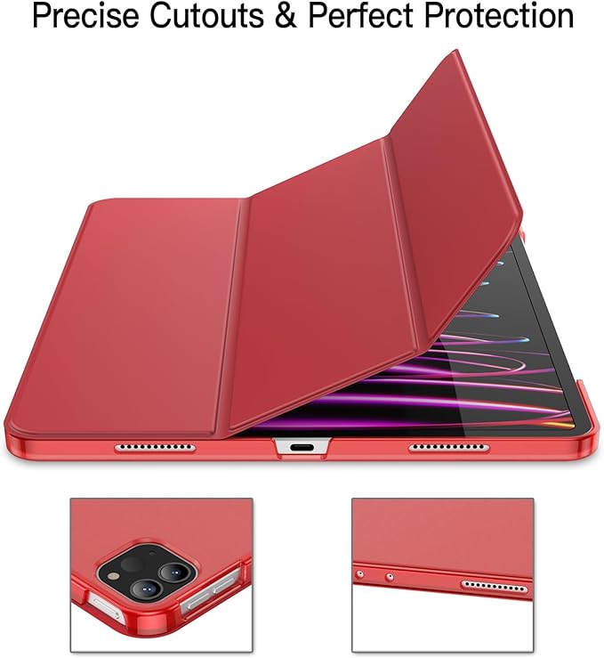 JETech Case for iPad Pro 12.9-Inch (6th/5th Generation, 2022/2021 Model), Slim Stand Hard Back Shell Smart Cover with Auto Wake/Sleep (Red)